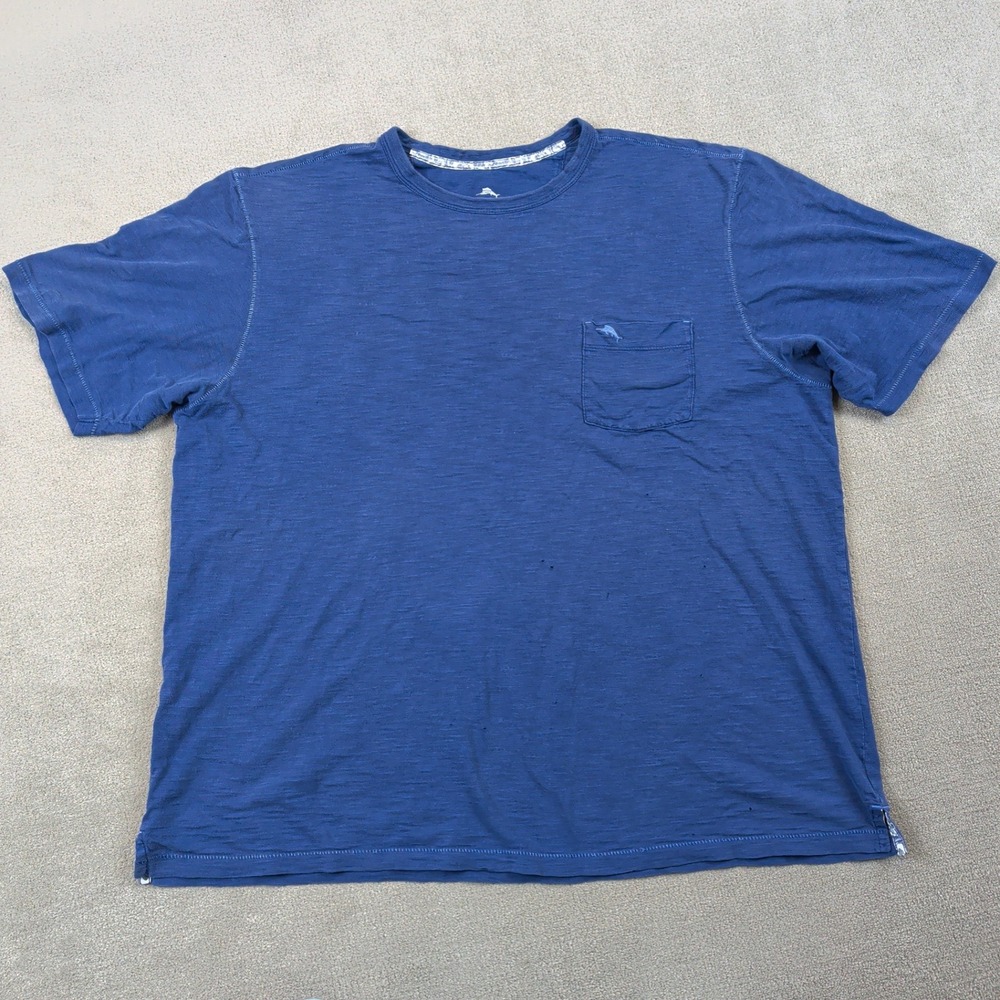 Tommy Bahama T Shirt Mens XL Blue Slub Cotton Pocket Tee Short Sleeve Distressed